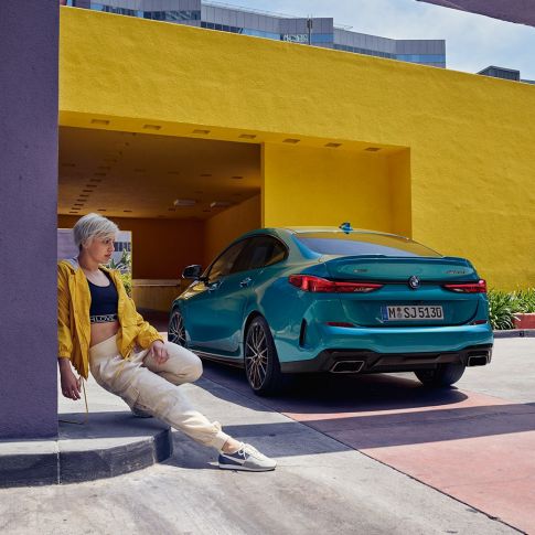 Powerful rear BMW 2 Series Gran Coupé Powerful rear BMW 2 Series Gran Coupé Snapper Rocks Blue metallic F44 three-quarter side view