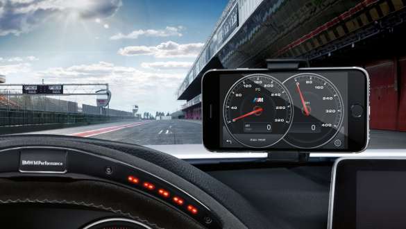 BMW 3 Series Sedan, M Performance drive analyser. Close-up view of the BMW 3 Series Sedan with focus on the BMW M Performance drive analyser.