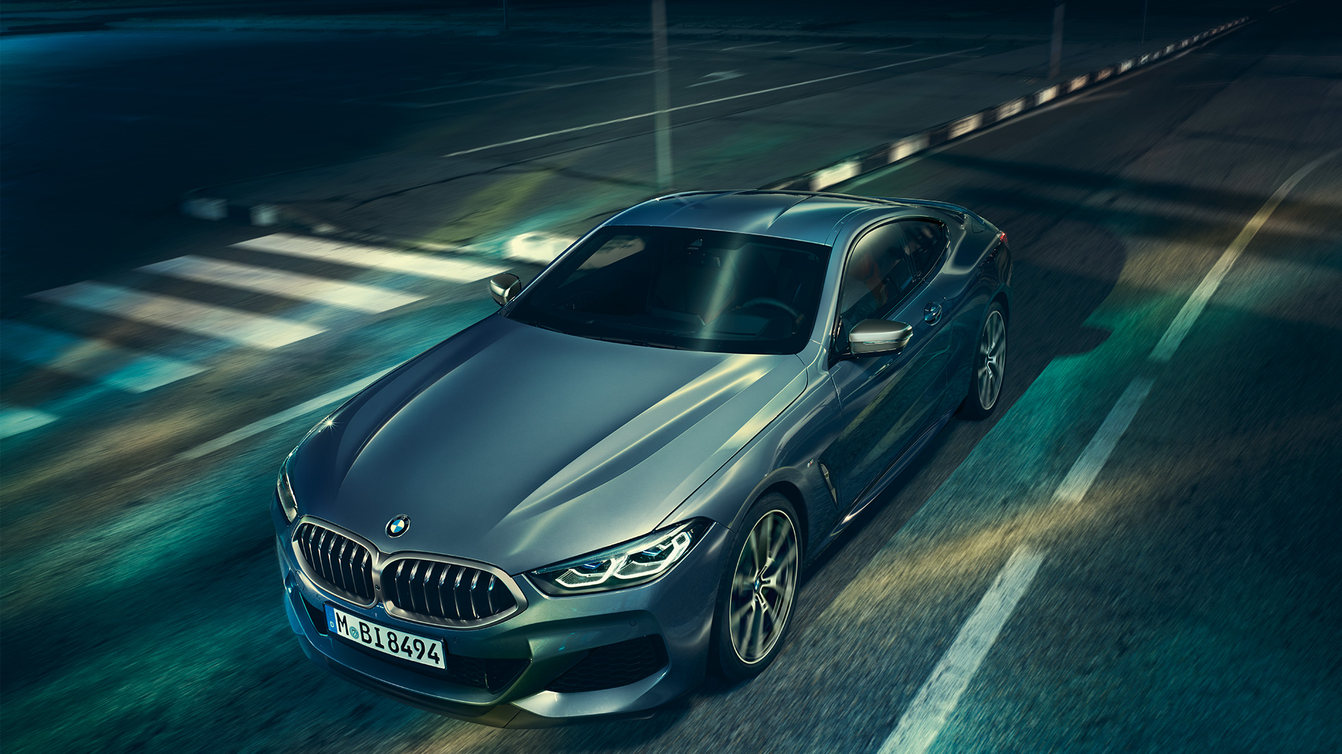 BMW 8 Series Coupé, three-quarter front view. BMW 8 Series Coupé, three-quarter front view, standing with view on engine bonnet.