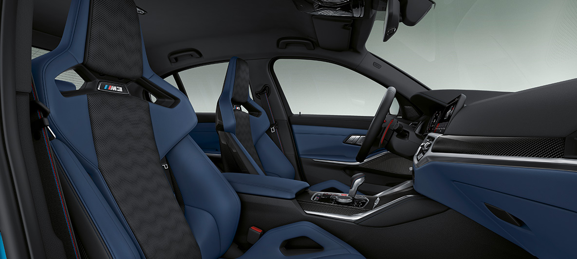 BMW Individual full fine-grain leather 'Merino' Fjord Blue/Black BMW M3 Sedan 2021 G80 Interior BMW Individual full fine-grain leather 'Merino' Fjord Blue/Black BMW M3 Sedan G80 2021 interior