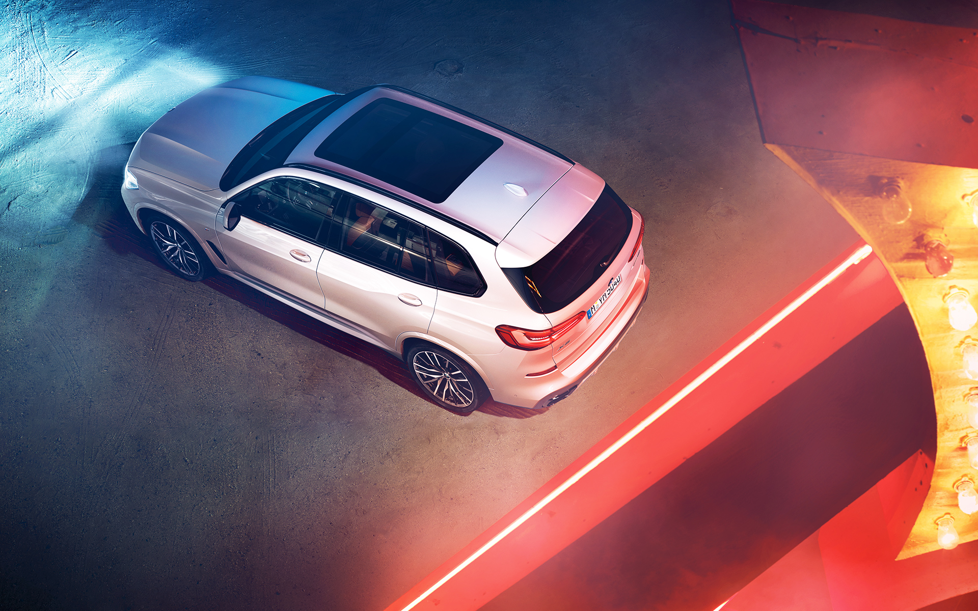 Night-time shot of the BMW X5 from above