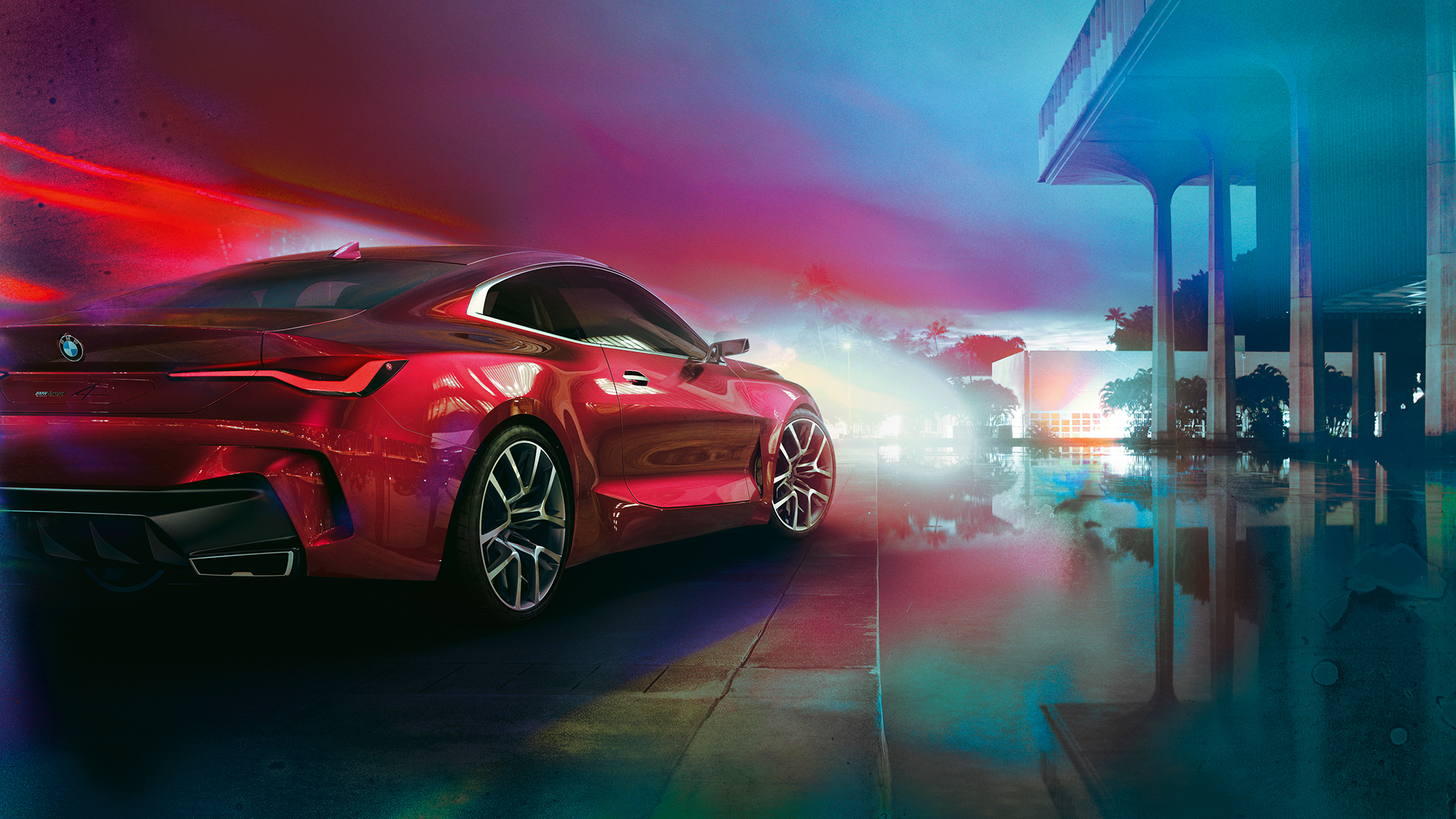BMW Concept 4 three-quarter rear view BMW Concept 4 Forbidden Red exterior design three-quarter rear view