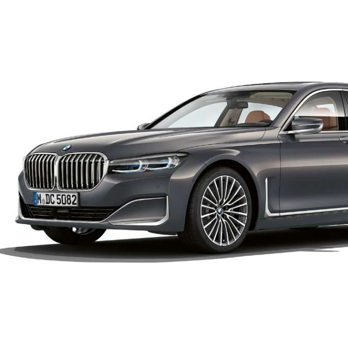 Grey BMW 7 Series Sedan with Exterior Design Pure Excellence in three-quarter front view